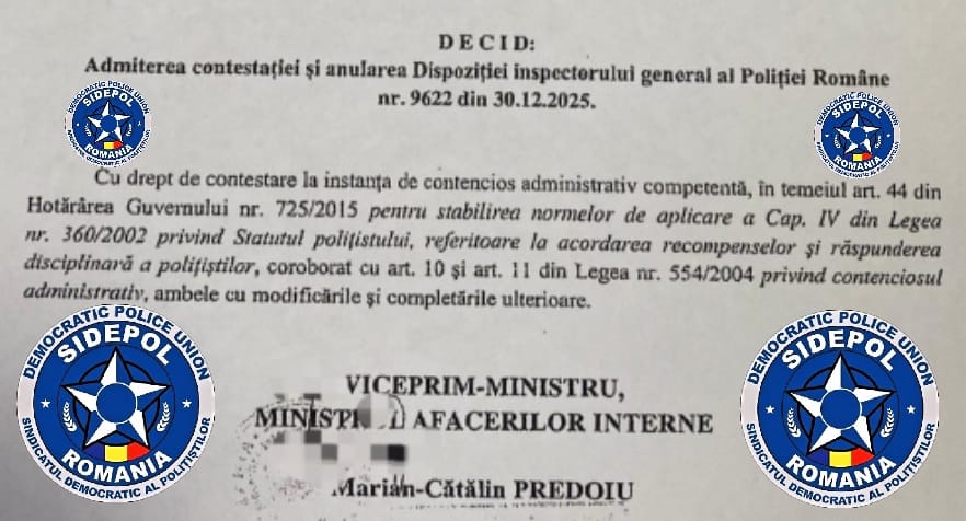 Anulare sanctiune pentru un membru SIDEPOL